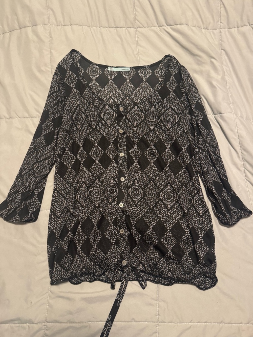 Maurices Black and Cream Geometric Button-Front Blouse